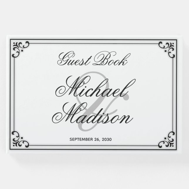 Elegant Modern Black and White Bröllop Guest Bok (Framsida)