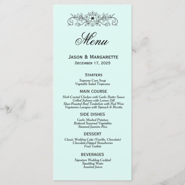 Elegant Modern Black and White Bröllop Menu Meny (Framsida)