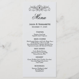 Elegant Modern Black and White Bröllop Menu Meny