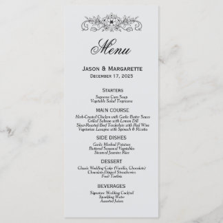 Elegant Modern Black and White Bröllop Menu Meny