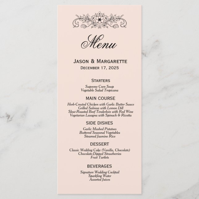 Elegant Modern Black and White Bröllop Menu Meny (Framsida)