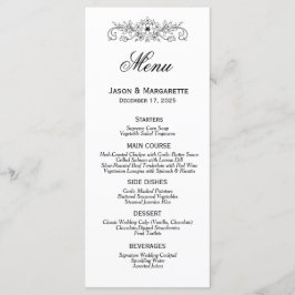 Elegant Modern Black and White Bröllop Menu Meny