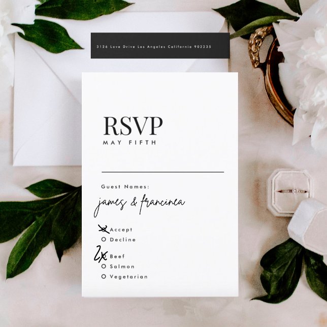 Elegant Modern Black and White Bröllop Namn OSA Kort (RSVP showcasing suite - additional items (bought separately))