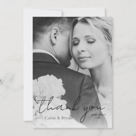 Elegant Modern Black and White Bröllop Photo Tack Kort