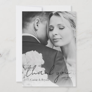 Elegant Modern Black and White Bröllop Photo Tack Kort