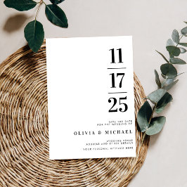 Elegant Modern Black and White Bröllop Spara Datumet