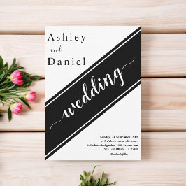 Elegant Modern Black and White Delikate Bröllop Inbjudningar