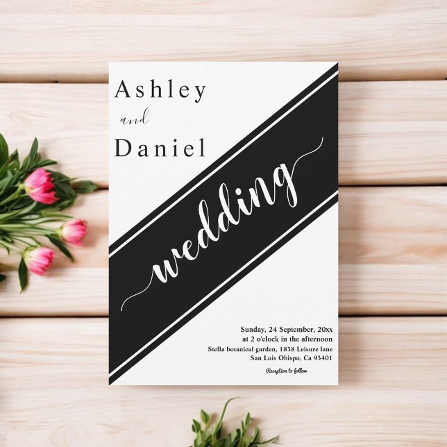 Elegant Modern Black and White Delikate Bröllop Inbjudningar (Skapare uppladdad)