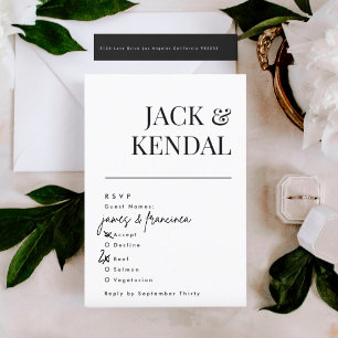 Elegant Modern Black and White Monogram Bröllop OSA Kort