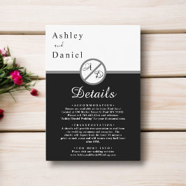 Elegant Modern Black and White Monogram Bröllop Tilläggskort