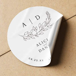 Elegant modern black and white monogram wedding runt klistermärke