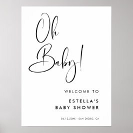 Elegant & Modern Black and White Oh Baby Poster