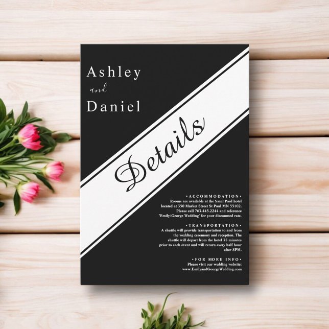 Elegant Modern Black and White Snyggt Bröllop Tilläggskort (Skapare uppladdad)