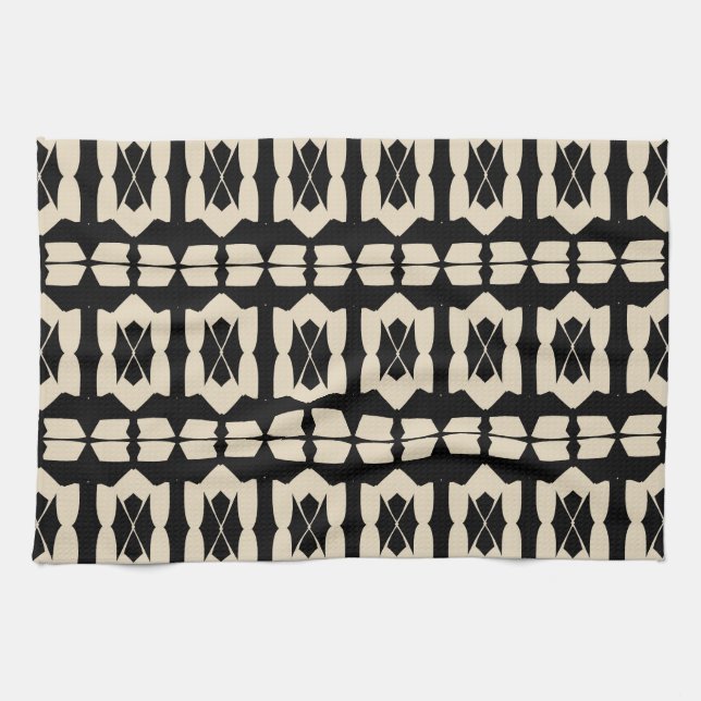 Elegant Modern Black & Beige Geometric Mönster Kökshandduk (Horisontell)