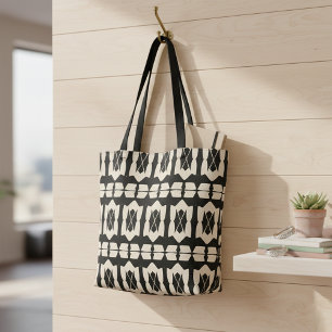 Elegant Modern Black & Beige Geometric Mönster Tygkasse