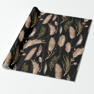 Elegant Modern Black Beige Pampas Grass Mönster Presentpapper