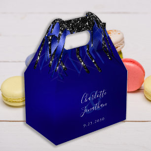 Elegant Modern Black Blue Glitter Drives Bröllop Presentaskar