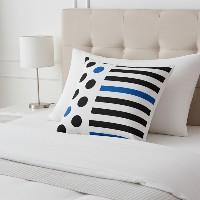 Elegant, Modern Black & Blue Rand & Polka dots Kudde (Skapare uppladdad)