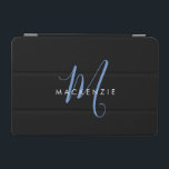 Elegant Modern Black Blue Script Monogram iPad Mini Skydd<br><div class="desc">Elegant Modern Black Blue Script Monogram iPad Mini Cover. Ett elegant-blått skript monogram i kombination med ett rent vitt sanningssif-teckensnitt gör att contemporaryn ser ut.</div>