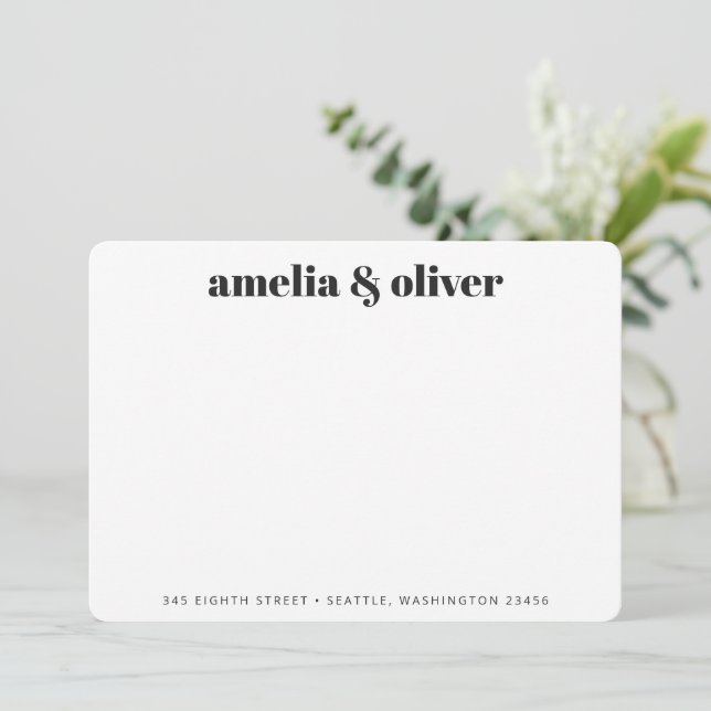 Elegant Modern Black Bold Namn Adress Anpassningsb Anteckningskort (Stående Fram)
