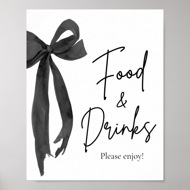 Elegant Modern Black Bow Food and Drinks Sign Poster (Framsidan)