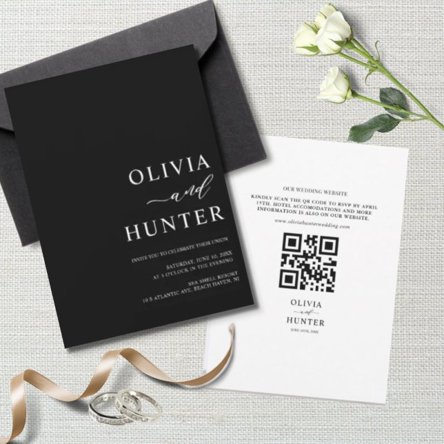 Elegant Modern Black Bröllop allt-i-ett Inbjudningar (Skapare uppladdad)