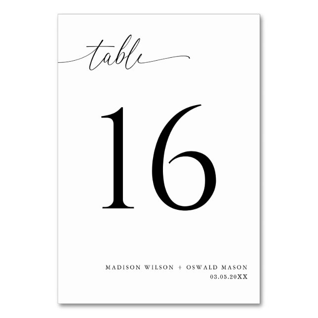 Elegant Modern Black Calligraphy Bröllop 16 Bordsnummer (Framsidan)