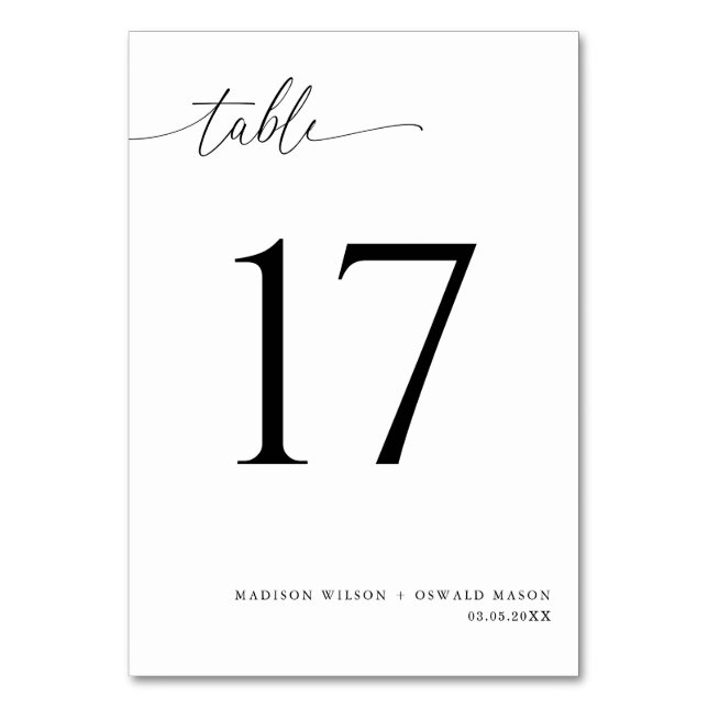Elegant Modern Black Calligraphy Bröllop 17 Bordsnummer (Framsidan)