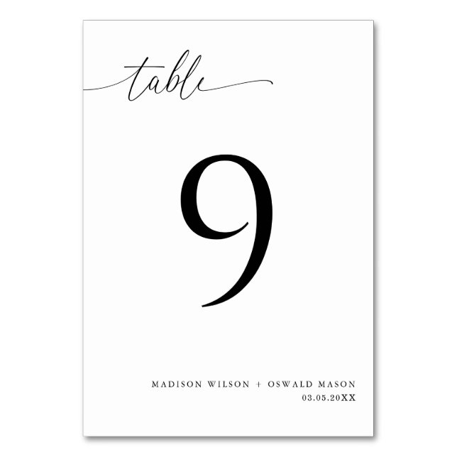Elegant Modern Black Calligraphy Bröllop 9 Bordsnummer (Framsidan)