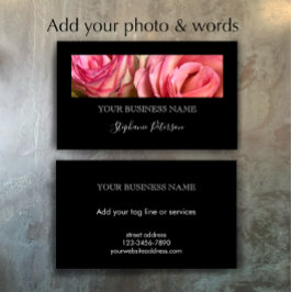 Elegant Modern Black Custom Floral Photo Template  Visitkort