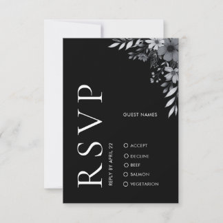 Elegant Modern Black Floral Wedding RSVP Card Anteckningskort