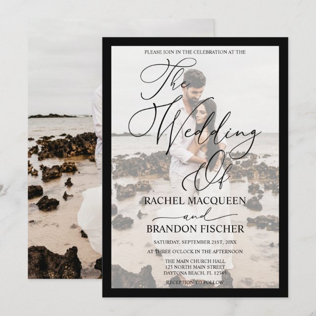 Elegant Modern Black Framework par Photo Bröllop Inbjudningar (Fram/baksida)