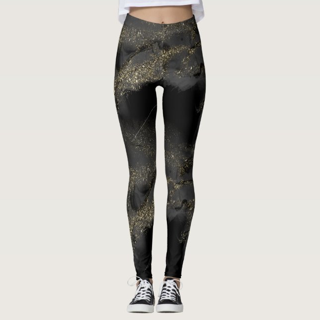 Elegant Modern Black Glitter Sparkles Gift Leggings (Framsida)