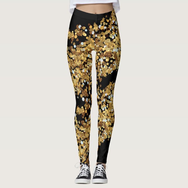 Elegant Modern Black Glitter Sparkles Gift Leggings (Framsida)