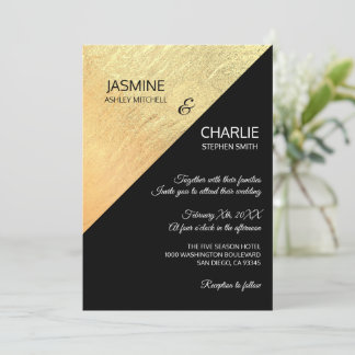 Elegant Modern Black & Gold Foil Bröllop Inbjudningar