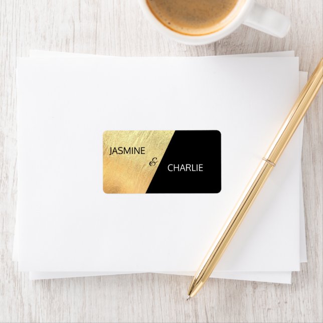 Elegant Modern Black & Gold Foil Bröllop Return Adressetikett (Insitu)