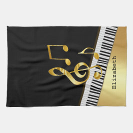 Elegant Modern Black Gold Music Notes,Piano Keys   Kökshandduk