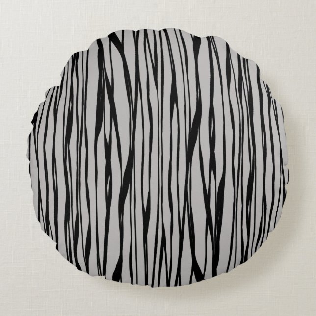 Elegant Modern Black Grått Abstrakt Line Art Rund Kudde (Framsidan)