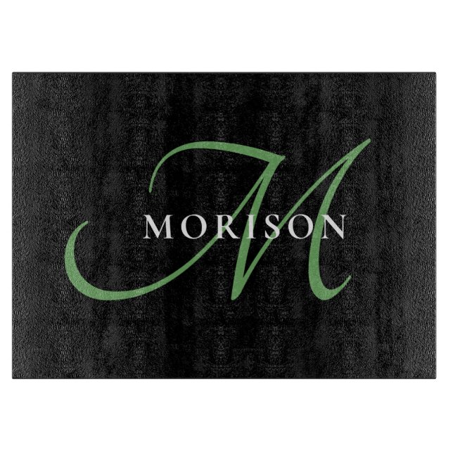 Elegant Modern Black Grönt Script Monogram (Framsidan)