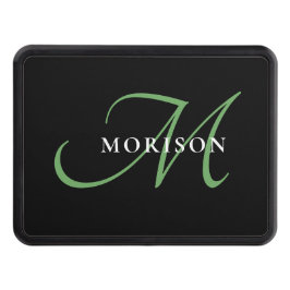 Elegant Modern Black Grönt Script Monogram Dragkroksskydd