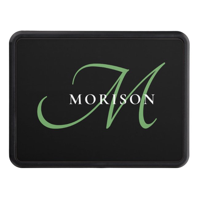 Elegant Modern Black Grönt Script Monogram Dragkroksskydd (Framsidan)