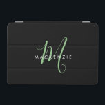 Elegant Modern Black Grönt Script Monogram iPad Mini Skydd<br><div class="desc">Elegant Modern Black Grönt Script Monogram iPad Mini Cover. Ett skript med elegant grönt monogram i kombination med ett rent,  vitt,  sankt teckensnitt ger ett utseende för contemporaryn.</div>
