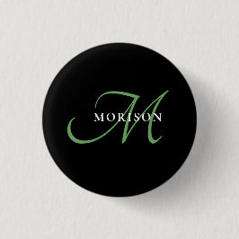 Elegant Modern Black Grönt Script Monogram Knapp