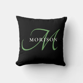 Elegant Modern Black Grönt Script Monogram Kudde