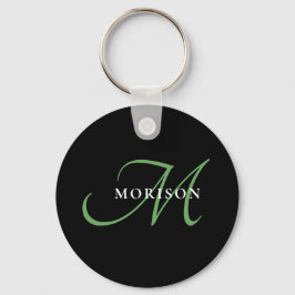 Elegant Modern Black Grönt Script Monogram Nyckelring