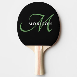 Elegant Modern Black Grönt Script Monogram Pingisracket