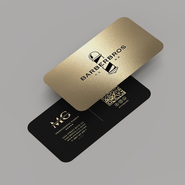 Elegant Modern Black Guld Barber Barbershop Visitkort (Elegant Modern Black Gold Barber Barbershop Monogram Business Card
)