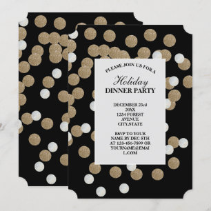 elegant modern Black Guld Confetti-Julfest Inbjudningar