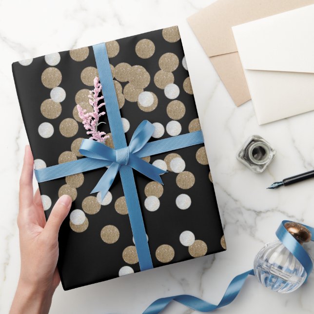 elegant modern Black Guld Confetti-Julfest Presentpapper (Gifting)
