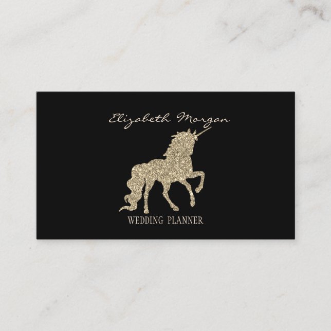 Elegant Modern Black,Guld Glitter Unicorn Visitkort (Framsida)